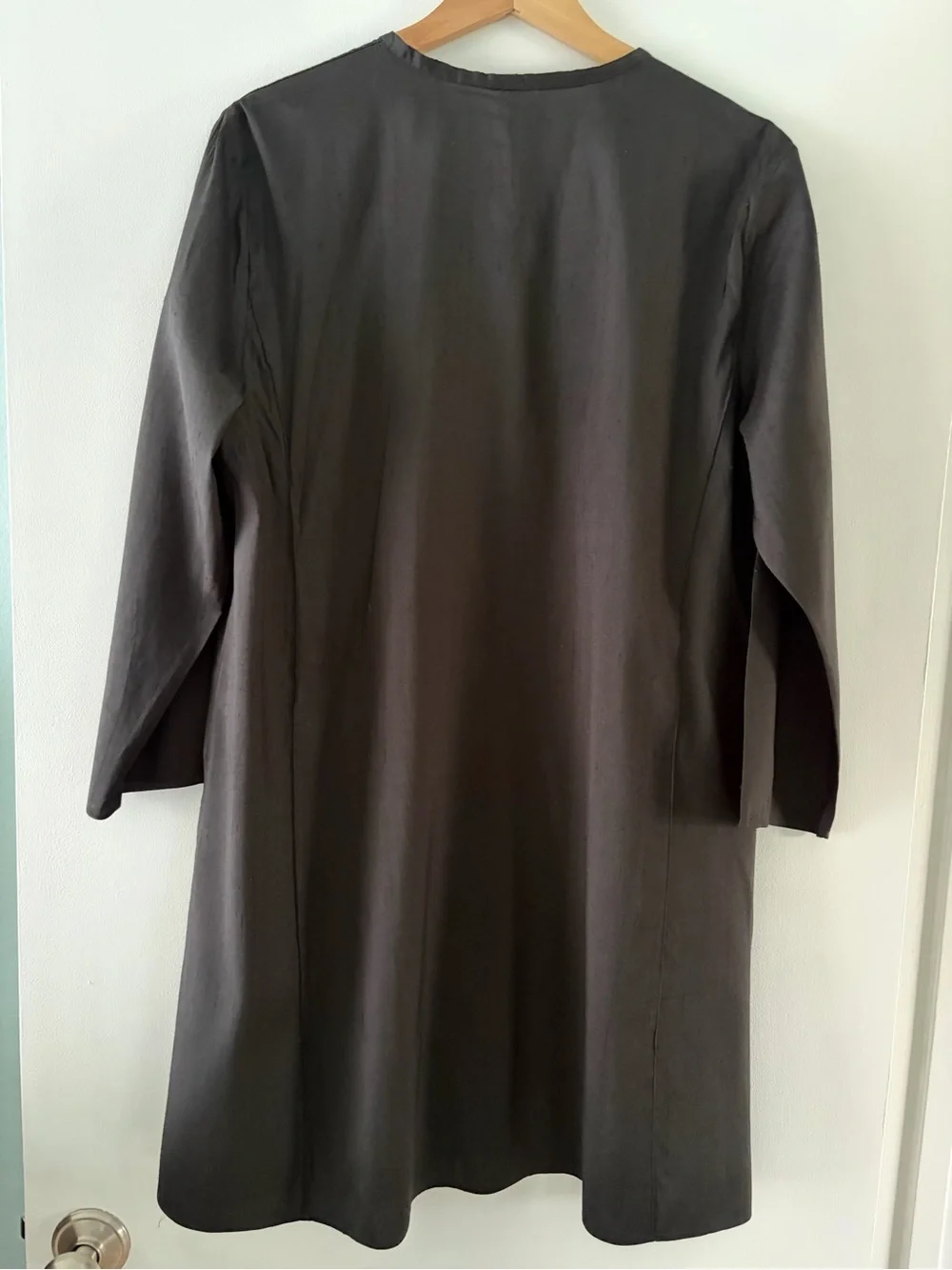 Eileen Fisher Minimalist Black Heavy Silk Shirt Dress Mandarin Collar Size XL - Picture 7 of 10